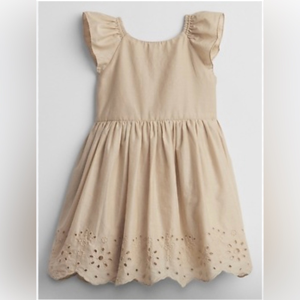 Pre-owned baby gap khaki flutter eyelet dress for toddler girls/Size: 4